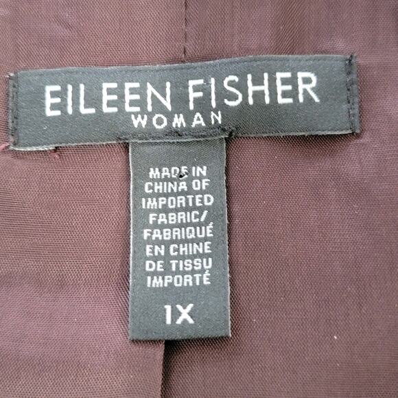 Eileen Fisher Deep Red Silk High Collar Jacket SZ 1X - Picture 3 of 4
